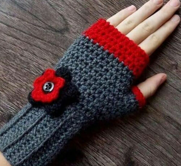 Plain Style Two color handmade Crochet Gloves