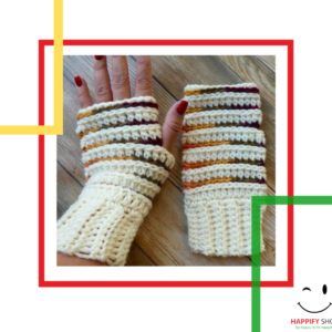 White Snowed Crochet Gloves with Multi Yarn Lining