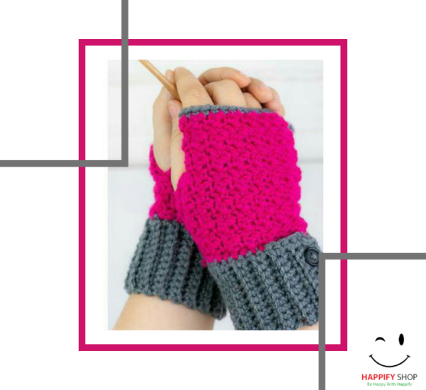 Two color Fingerless Crochet Gloves for Girls