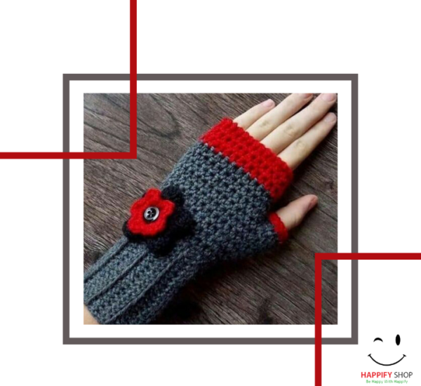 Plain Style Two color handmade Crochet Gloves