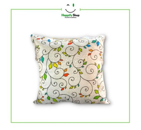 Colorful leaves decorative cotton cushion cover- Elegance in white