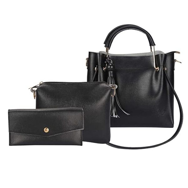 happifyshop black leather bag with three small bags